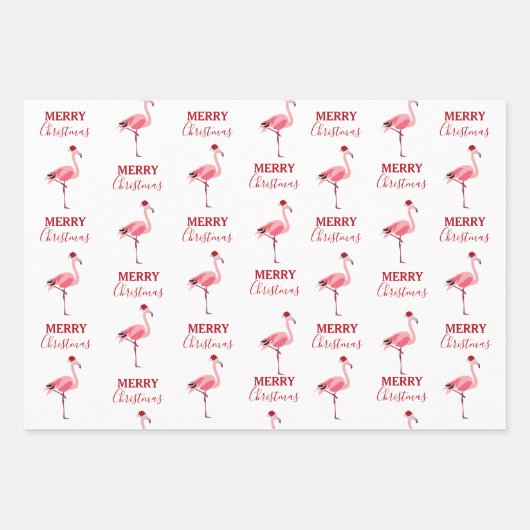 Weihnachtsrosa Flamingo Bird mit Weihnachtsmannmüt Geschenkpapier Set (Vorderseite 2)