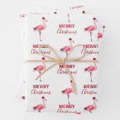 Weihnachtsrosa Flamingo Bird mit Weihnachtsmannmüt Geschenkpapier Set (Beispiel)