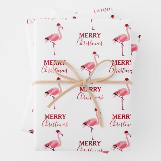 Weihnachtsrosa Flamingo Bird mit Weihnachtsmannmüt Geschenkpapier Set (Beispiel)
