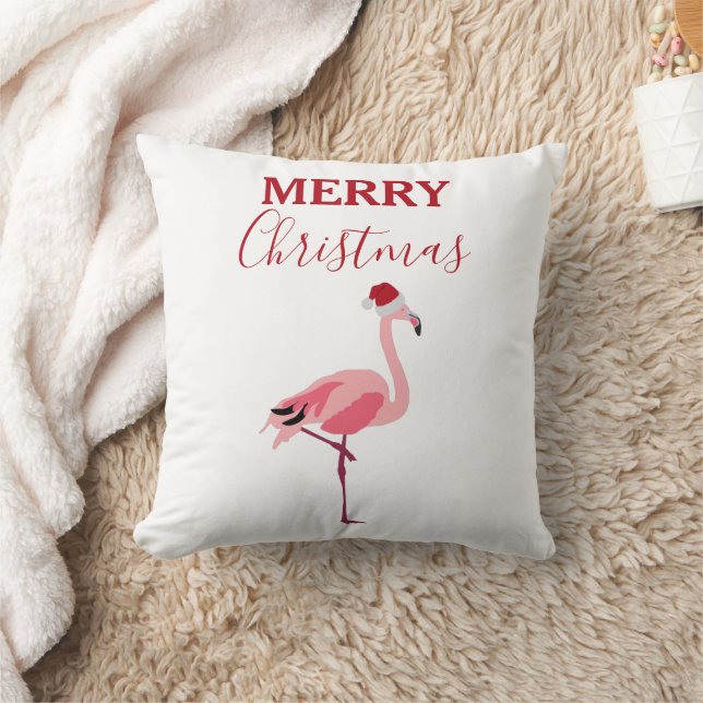 Weihnachtsrosa Flamingo Bird mit Weihnachtsmannmüt Kissen (Decke)