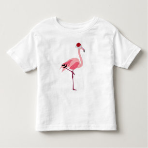 Weihnachtsrosa Flamingo Bird mit Weihnachtsmannmüt Kleinkind T-shirt