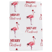 Weihnachtsrosa Flamingo Bird mit Weihnachtsmannmüt Mittlere Geschenktüte (Vorderseite)