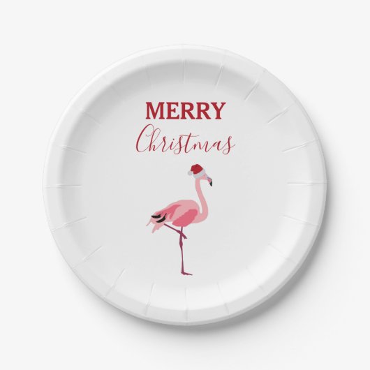 Weihnachtsrosa Flamingo Bird mit Weihnachtsmannmüt Pappteller (Vorderseite)