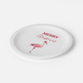 Weihnachtsrosa Flamingo Bird mit Weihnachtsmannmüt Pappteller (Schrägansicht)
