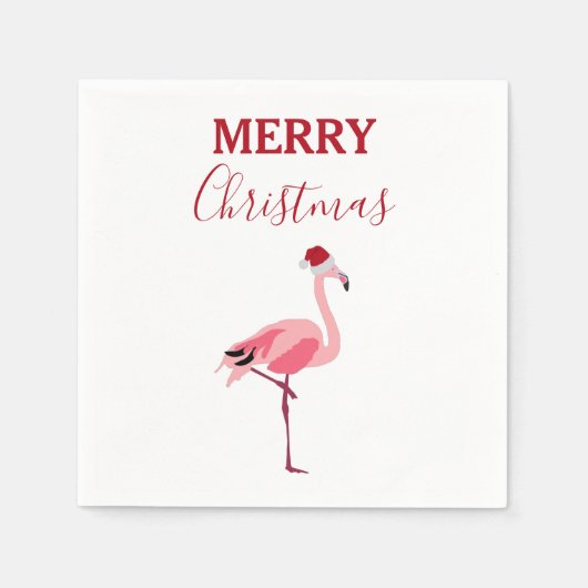 Weihnachtsrosa Flamingo Bird mit Weihnachtsmannmüt Serviette (Vorderseite)
