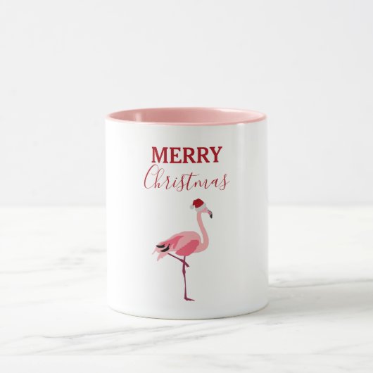 Weihnachtsrosa Flamingo Bird mit Weihnachtsmannmüt Tasse (Zentrum)