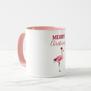 Weihnachtsrosa Flamingo Bird mit Weihnachtsmannmüt Tasse