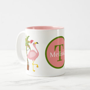 Weihnachtsrosa Flamingo-Monogramm Zweifarbige Tasse
