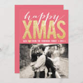 Weihnachtsrosa GoldGlitter-Foto-flache Karte (Vorne/Hinten)