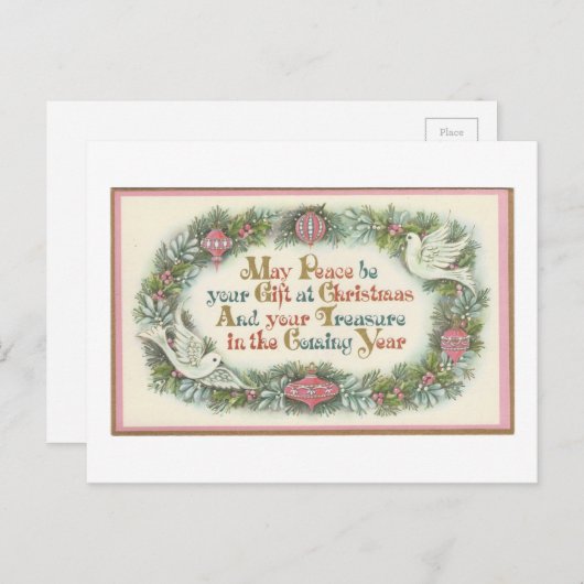 Weihnachtsrosa mit Tauben Feiertagspostkarte (Vorne/Hinten)