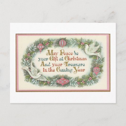 Weihnachtsrosa mit Tauben Feiertagspostkarte (Vorderseite)