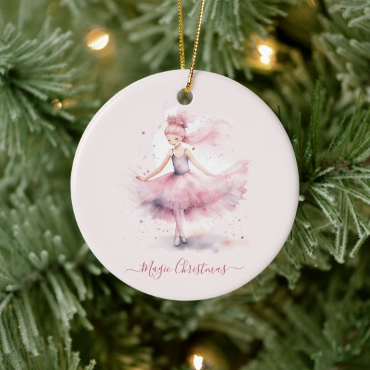 Weihnachtsrosa PflaumenFee Keramik Ornament (Baum)