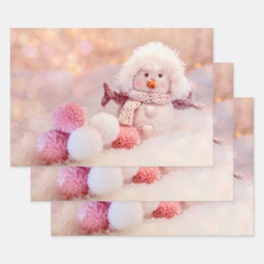Weihnachtsrosa & Weißer Flusssnowman Geschenkpapier Set (Set)