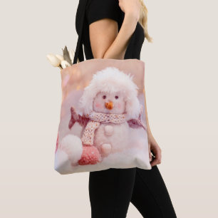 Weihnachtsrosa & Weißer Flusssnowman Tasche