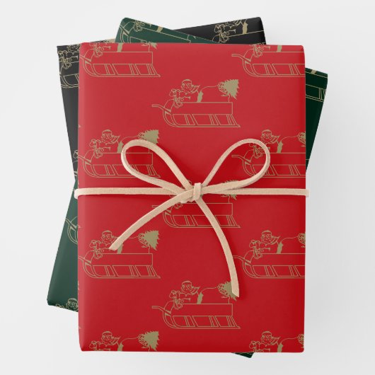 Weihnachtsrot dunkelgrün schwarzes Gold Geschenkpapier Set (Beispiel)