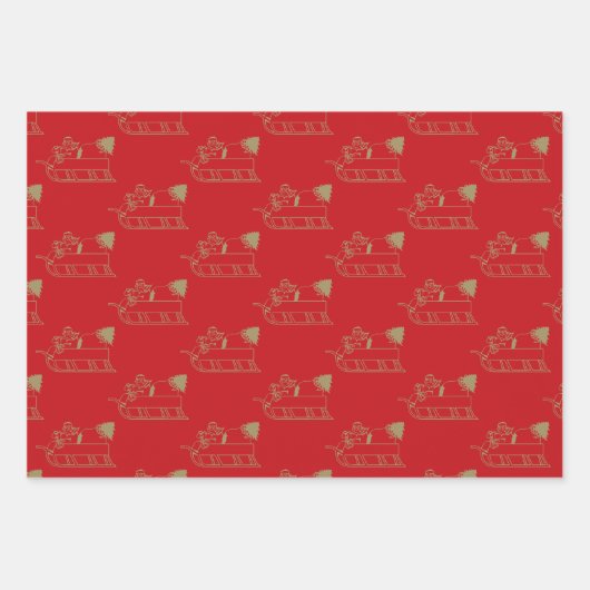 Weihnachtsrot dunkelgrün schwarzes Gold Geschenkpapier Set (Vorderseite)