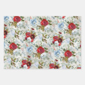 Weihnachtsrot & Dusty Blue Rose & Holly Geschenkpapier Set (Vorderseite 2)