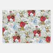 Weihnachtsrot & Dusty Blue Rose & Holly Geschenkpapier Set (Vorderseite)