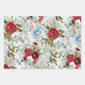 Weihnachtsrot & Dusty Blue Rose & Holly Geschenkpapier Set (Vorderseite 3)
