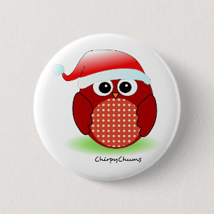 Weihnachtsrot-Eule Button