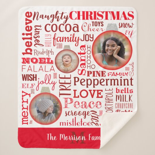 Weihnachtsrot-Foto Monogram Sherpa Blanket Sherpadecke (Vorderseite)