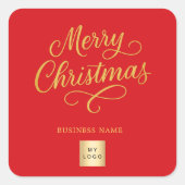 Weihnachtsrot Gold Geschäft-Logo Quadratischer Aufkleber (Vorderseite)
