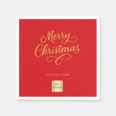 Weihnachtsrot goldenes Geschäft-Logo Serviette (Vorderseite)
