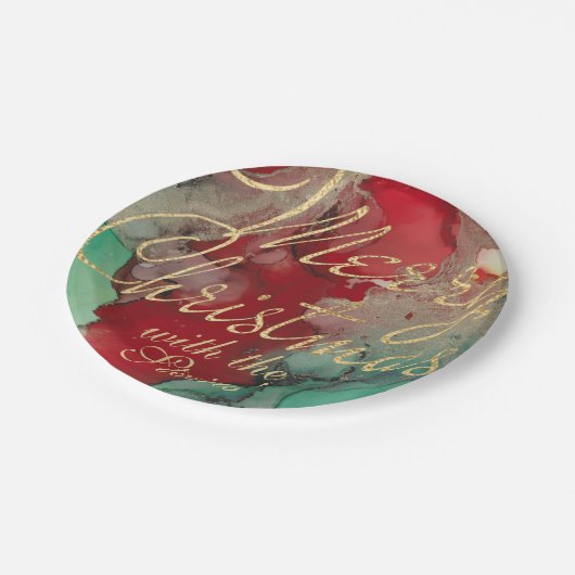 Weihnachtsrot, Grüne Golds Pappteller (Schrägansicht)