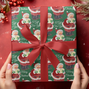 Weihnachtsrot Grüne Vintage-Optik Weihnachtsmann Geschenkpapier