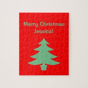 Weihnachtsrot Grüner Baum Feiertage 4Jessica Puzzle