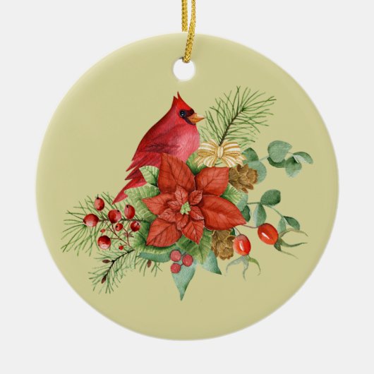 Weihnachtsrot-Kardinal Keramik Ornament (Vorne)
