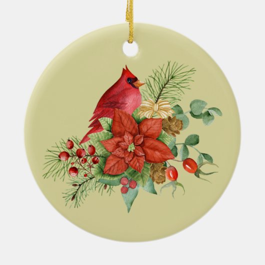 Weihnachtsrot-Kardinal Keramik Ornament (Hinten)