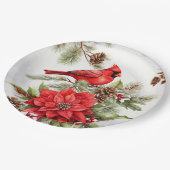 Weihnachtsrot - Kardinal und Poinsettia Pappteller (Schrägansicht)