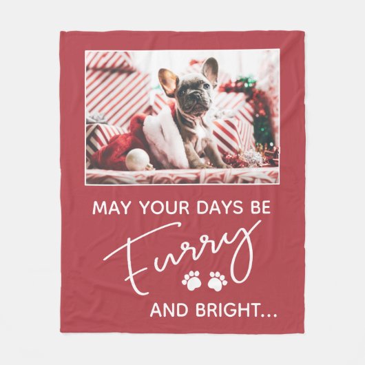 Weihnachtsrot mit Foto und weißen Pfoten Fleecedecke (Vorderseite)