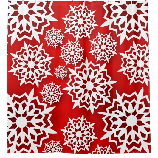 Weihnachtsrot mit großen weißen Schneeflocken Duschvorhang (Vorderseite)