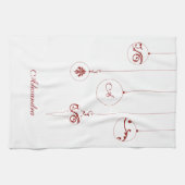 Weihnachtsrot Monogram Bauble Ornamente Name Geschirrtuch (Horizontal)