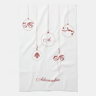 Weihnachtsrot Monogram Bauble Ornamente Name Geschirrtuch