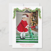 Weihnachtsrot - Streifen Bow Garland Foto Feiertagskarte (Vorderseite)