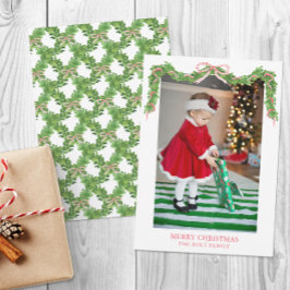 Weihnachtsrot - Streifen Bow Garland Foto Feiertagskarte