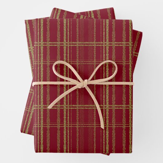Weihnachtsrot und Glitzer Streifen Geschenkpapier Set (Beispiel)