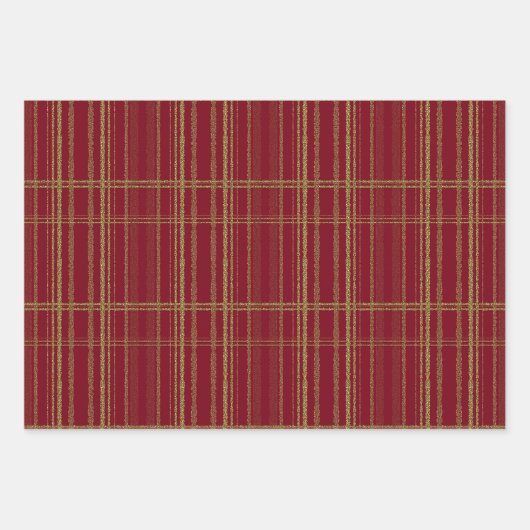 Weihnachtsrot und Glitzer Streifen Geschenkpapier Set (Vorderseite)