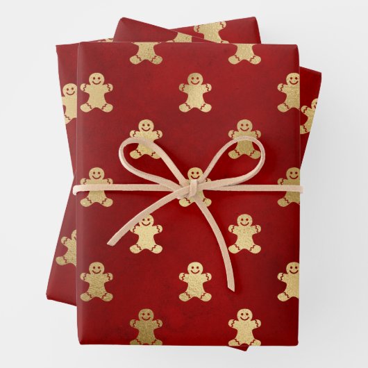 Weihnachtsrot und Gold Gingerbrot Mann Geschenkpapier Set (Beispiel)