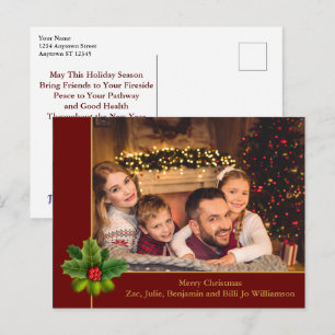 Weihnachtsrot und Goldrahmen mit Holly-Foto Postkarte