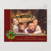 Weihnachtsrot und Goldrahmen mit Holly-Foto Postkarte (Vorderseite)