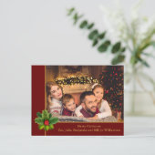 Weihnachtsrot und Goldrahmen mit Holly-Foto Postkarte (Stehend Vorderseite)
