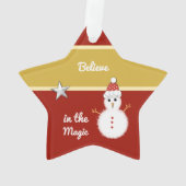 Weihnachtsrot und Goldschneemann Großkind Ornament (Rückseite)