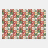Weihnachtsrot und Grün Klassisches Patchwork-Muste Geschenkpapier Set (Vorderseite)