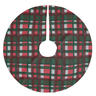 Weihnachtsrot und Grün Madras karierte Muster Polyester Weihnachtsbaumdecke