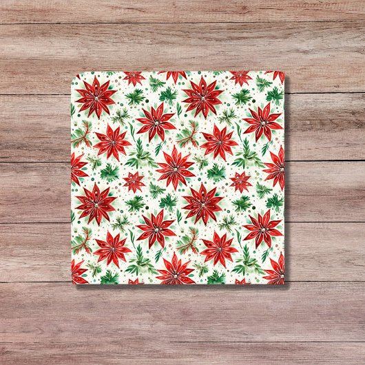 Weihnachtsrot und grüne Poinsettia Blumen Fliese