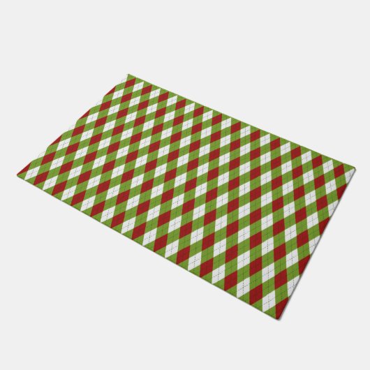 Weihnachtsrot und Grüne Raute Harlequin Pattern Fußmatte (Schrägansicht)